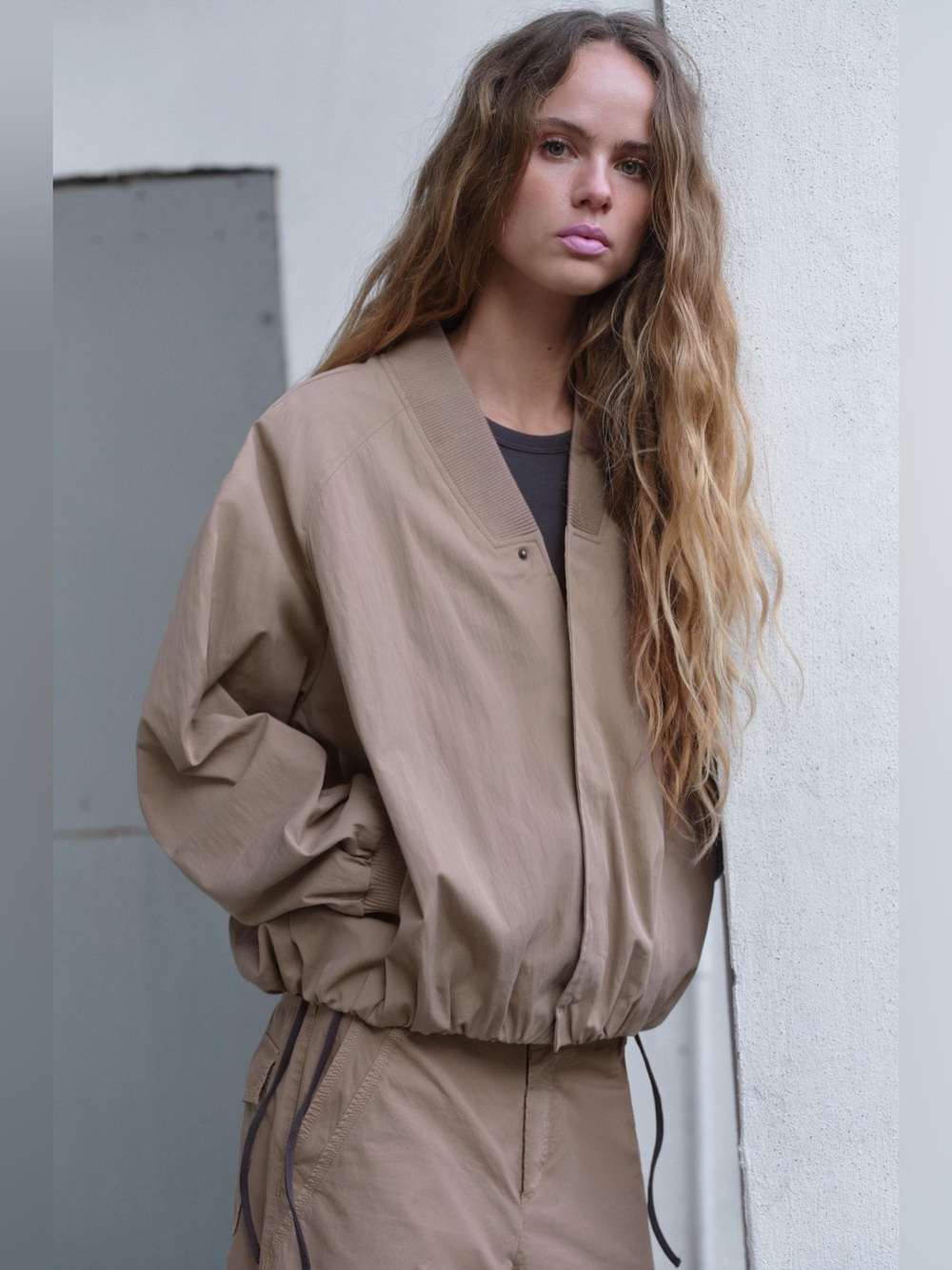 Neutral Tan Bomber Jacket with matching Pants